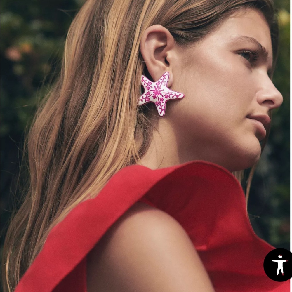 Red And White Starfish Earrings